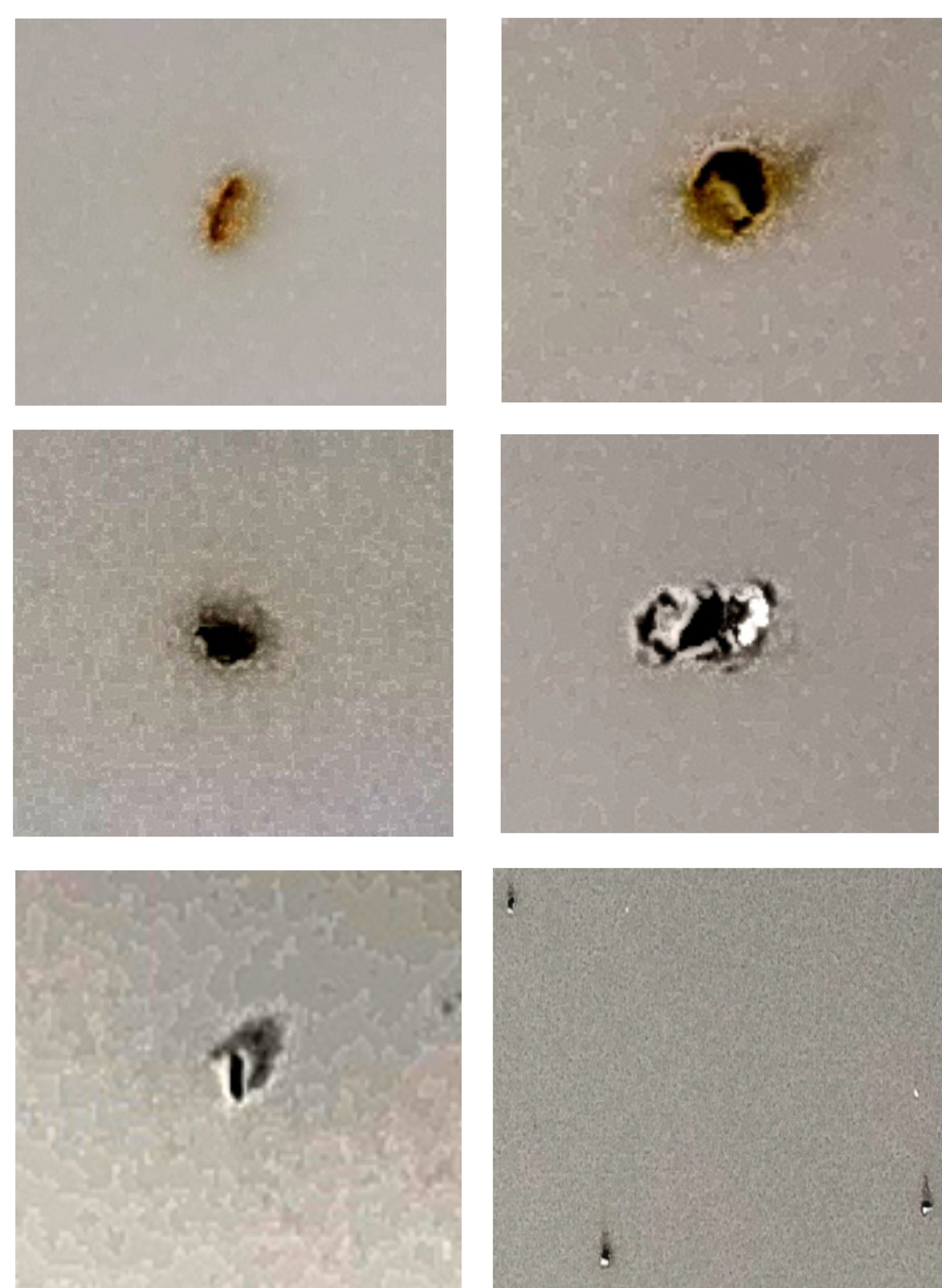 Différents types de défauts de peinture observés