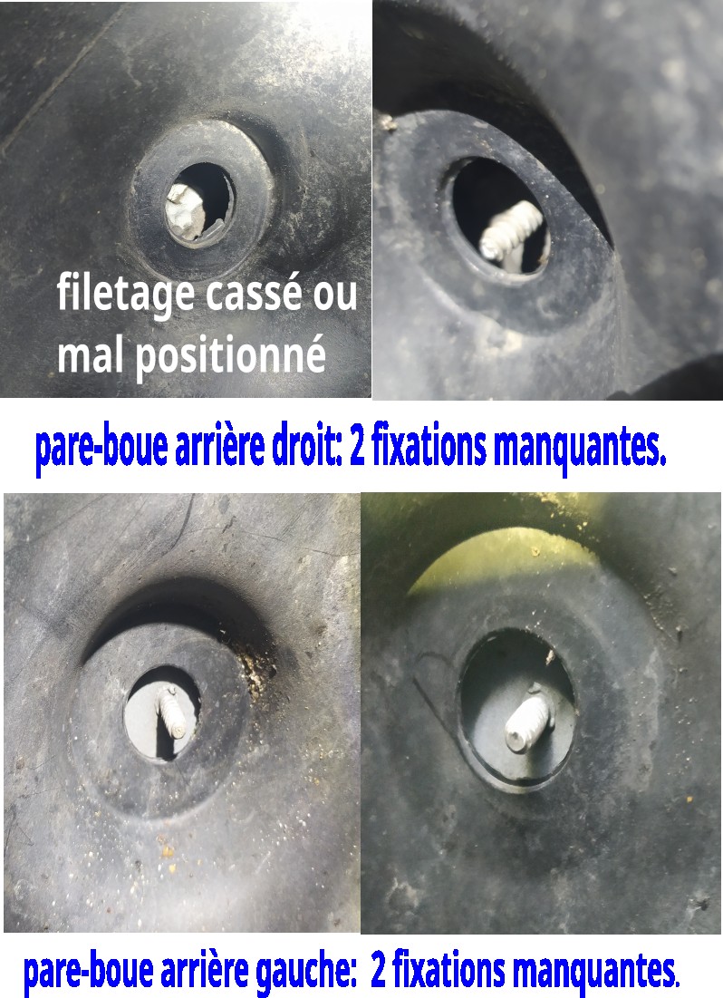 fixations manquantes sur les pare-boue